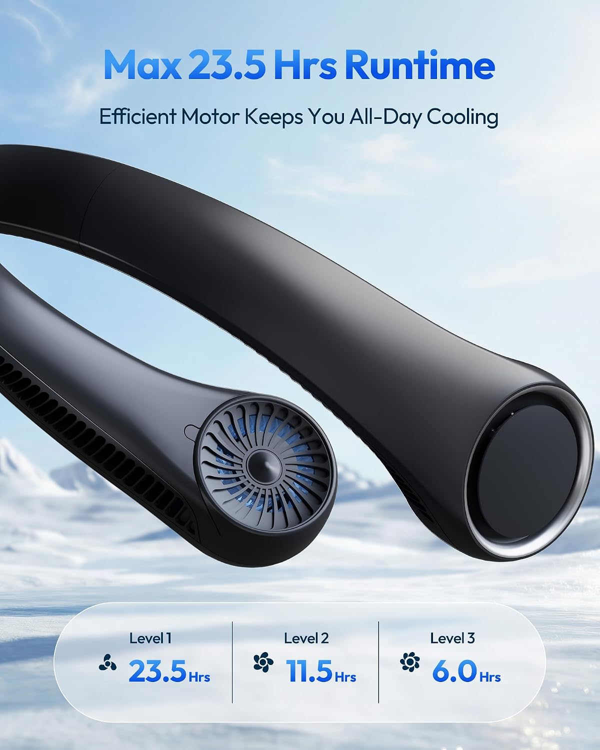 Bladeless Neck Fan Rechargeable Wearable Cooling Fan with 360° Airflow & 3 Speed Settings