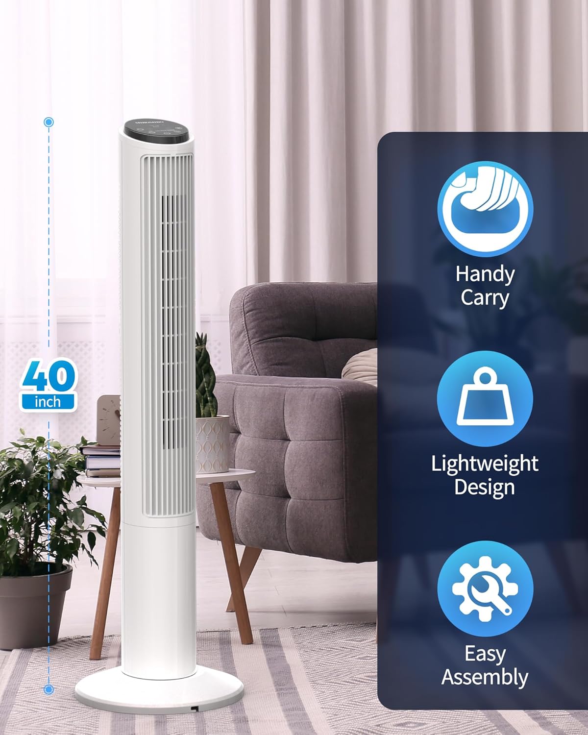 Smart Tower Fan – 36" Oscillating Bladeless Cooling Fan with Remote Control, LED Display & 12-Hour Timer