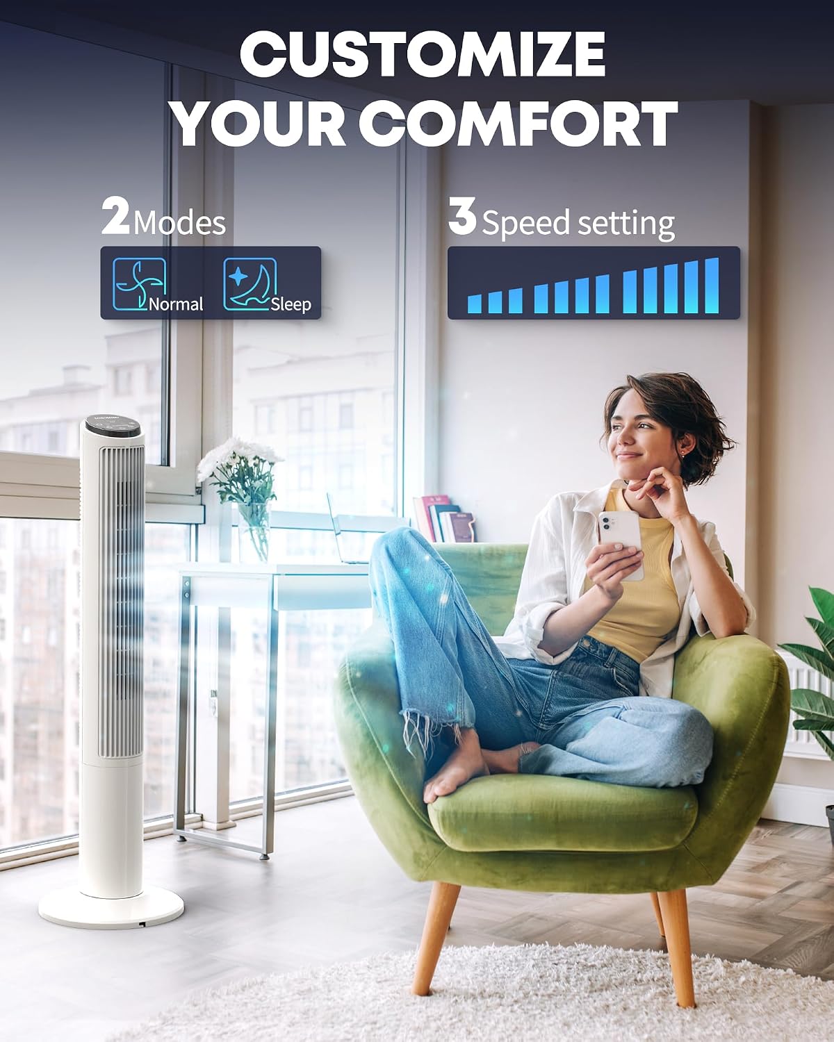 Smart Tower Fan – 36" Oscillating Bladeless Cooling Fan with Remote Control, LED Display & 12-Hour Timer