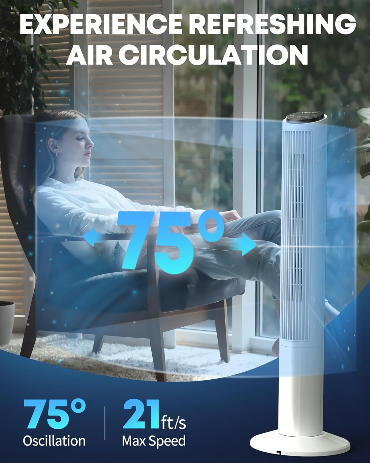 Smart Tower Fan – 36" Oscillating Bladeless Cooling Fan with Remote Control, LED Display & 12-Hour Timer