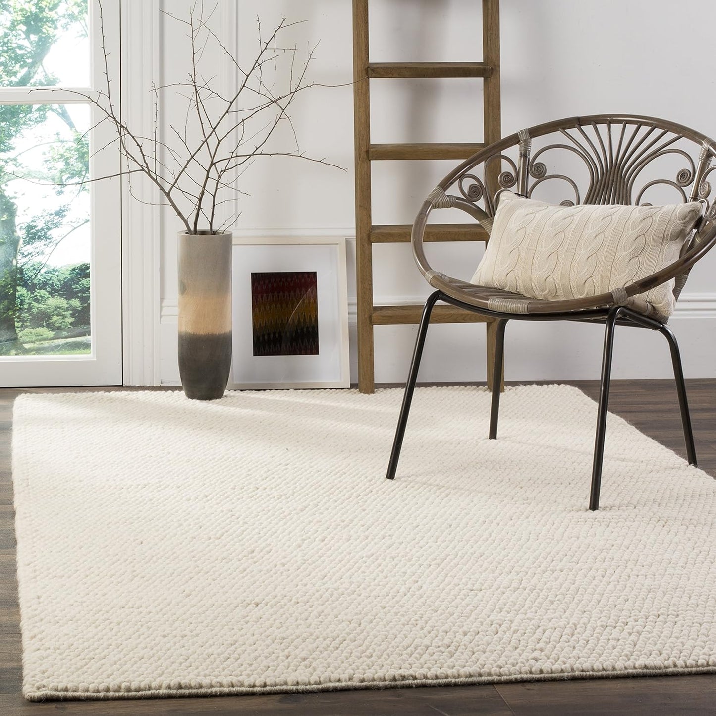 Ivory Wool Knotted Rug