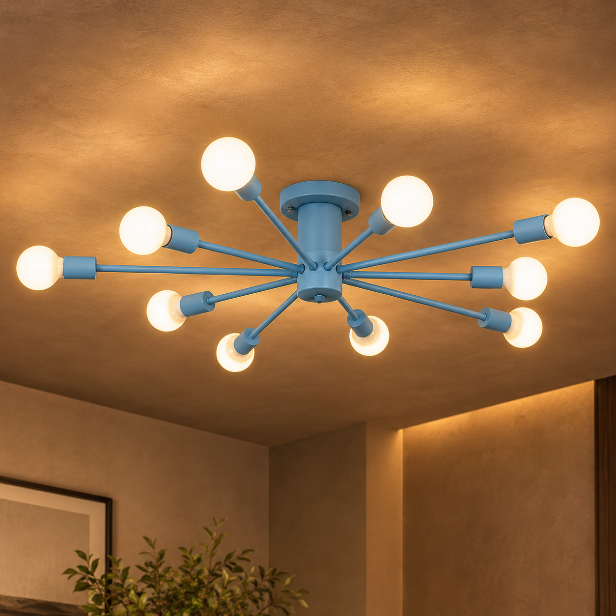 Blue 10-Light Sputnik Ceiling Light