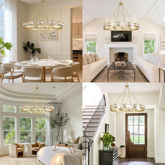 Gold 12-Light Wagon Wheel Chandelier