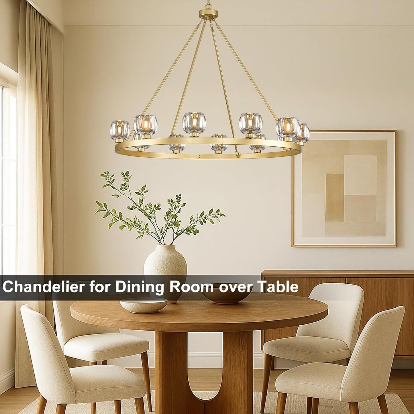 Gold 12-Light Wagon Wheel Chandelier