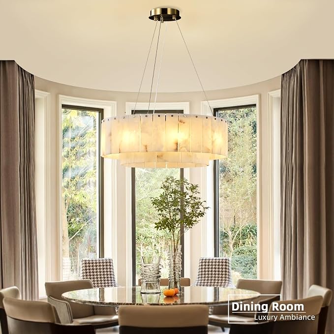Gold Alabaster 2-Tier Round Chandelier