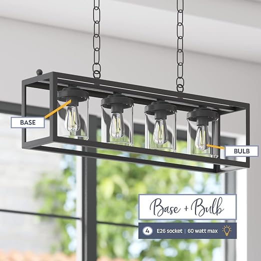 Matte Black 4-Light Linear Chandelier