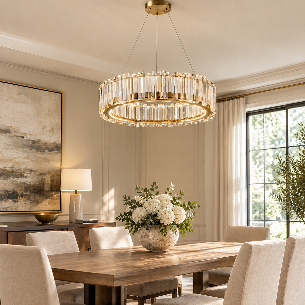 Gold Alabaster 2-Tier Round Chandelier