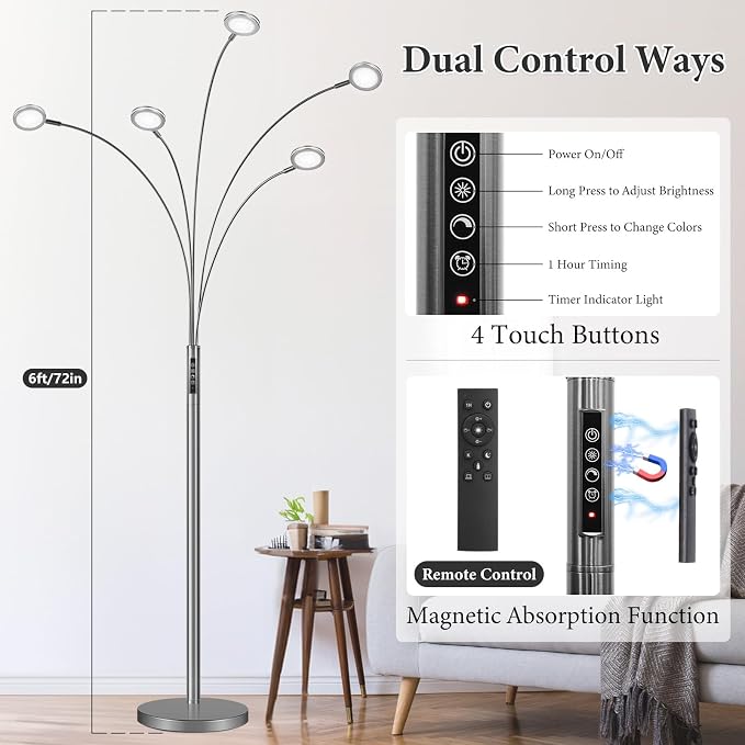LED Arc Floor Lamp with Remote & Timer