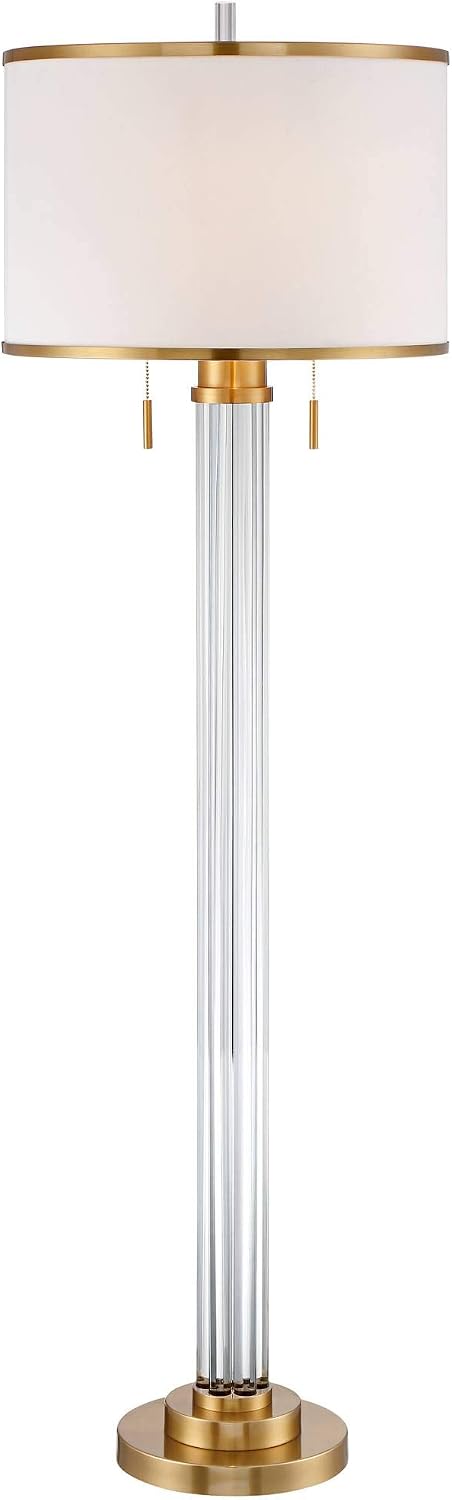 Satin Brass Crystal Column Floor Lamp