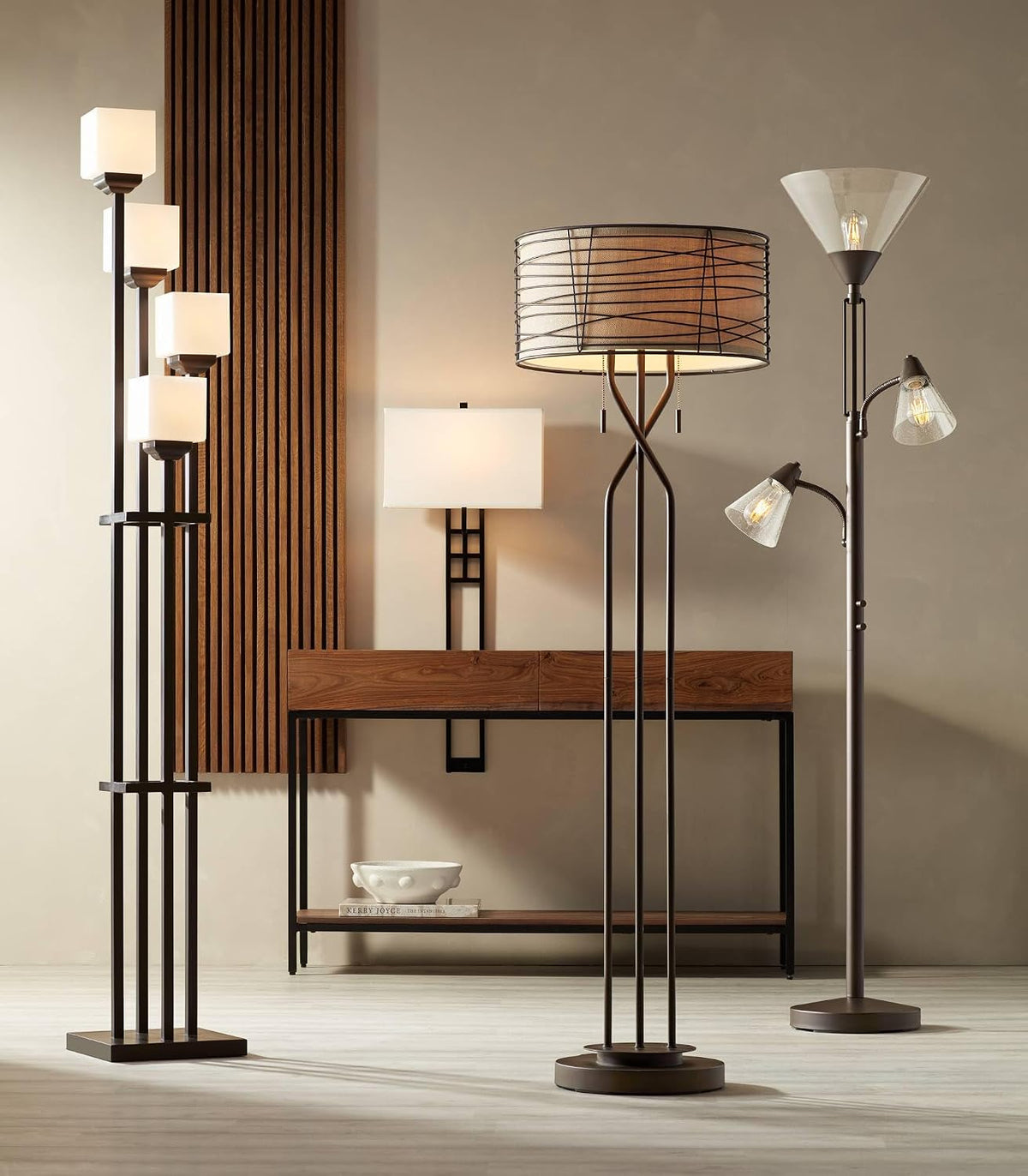Bronze Woven Metal Floor Lamp, 60.5"