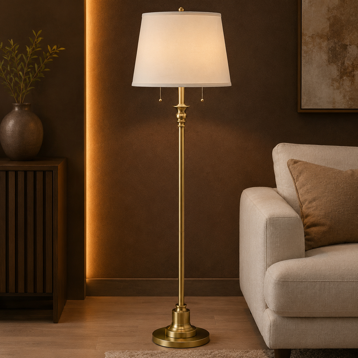 Brushed Antique Brass Traditional Floor Lamp