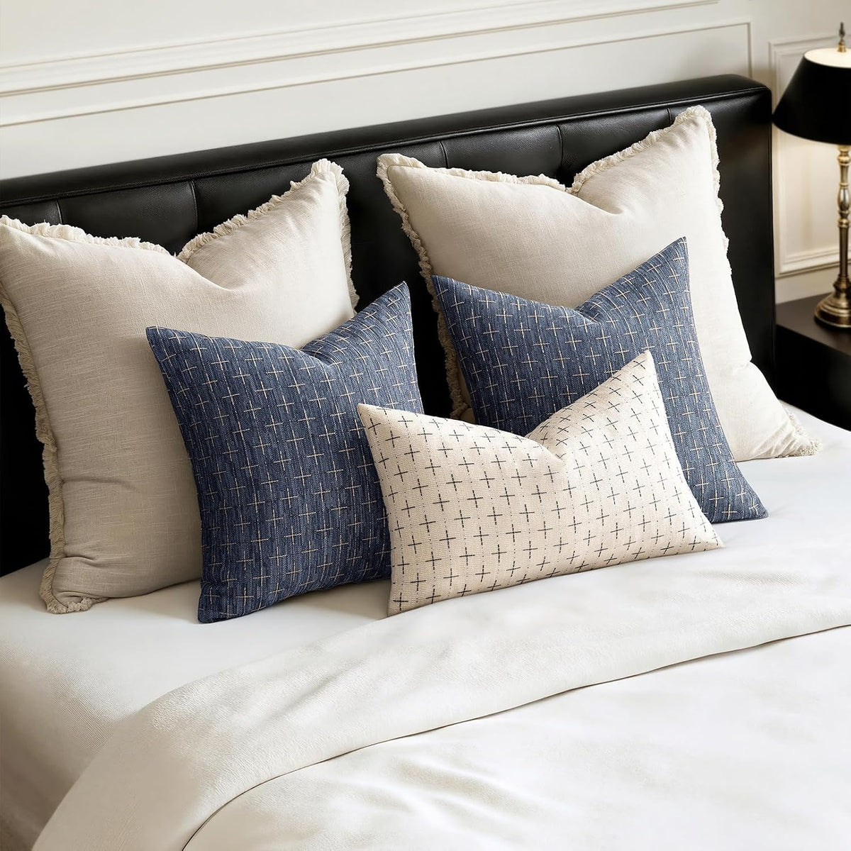 Blue Burlap Linen Throw Pillow Covers