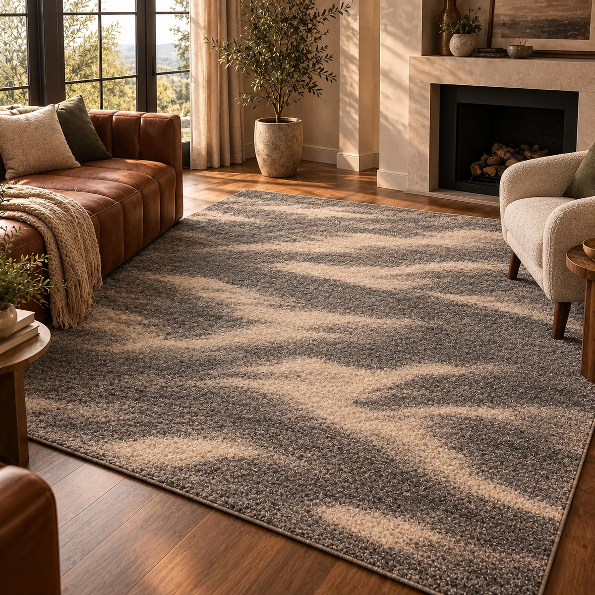 Grey Ivory Retro Area Rug