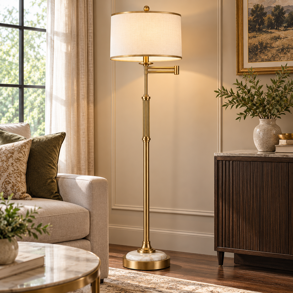 Modern Ceramic Floor Lamp with Remote, Black