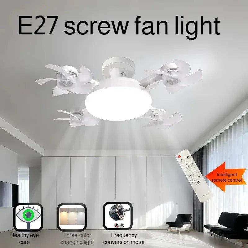 Modern E27 4-Blade Ceiling Fan Light with Remote – 60W LED Dimmable Fan Light Bulb