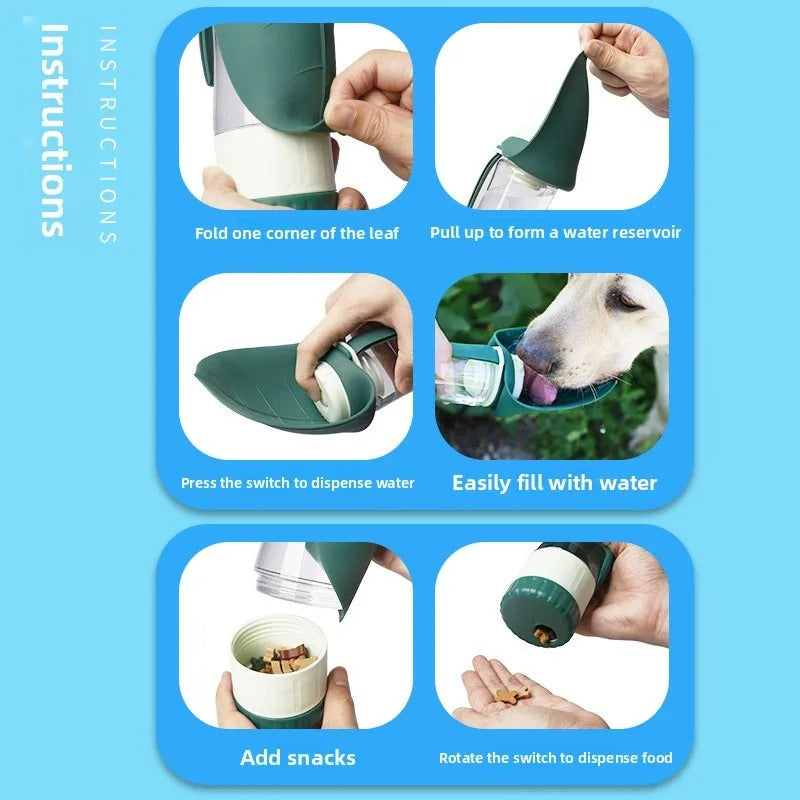 2-in-1 Portable Pet Water Bottle and Foldable Feeding Bowl for Travel