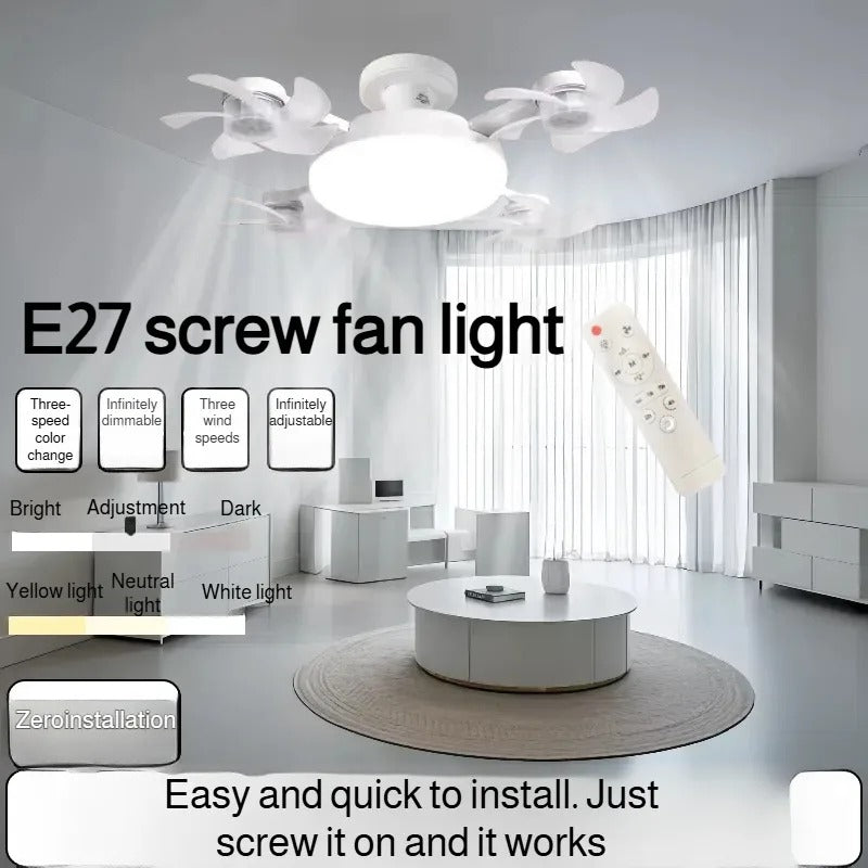 Modern E27 4-Blade Ceiling Fan Light with Remote – 60W LED Dimmable Fan Light Bulb