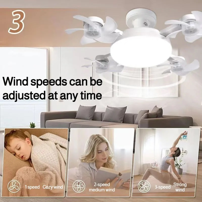 Modern E27 4-Blade Ceiling Fan Light with Remote – 60W LED Dimmable Fan Light Bulb