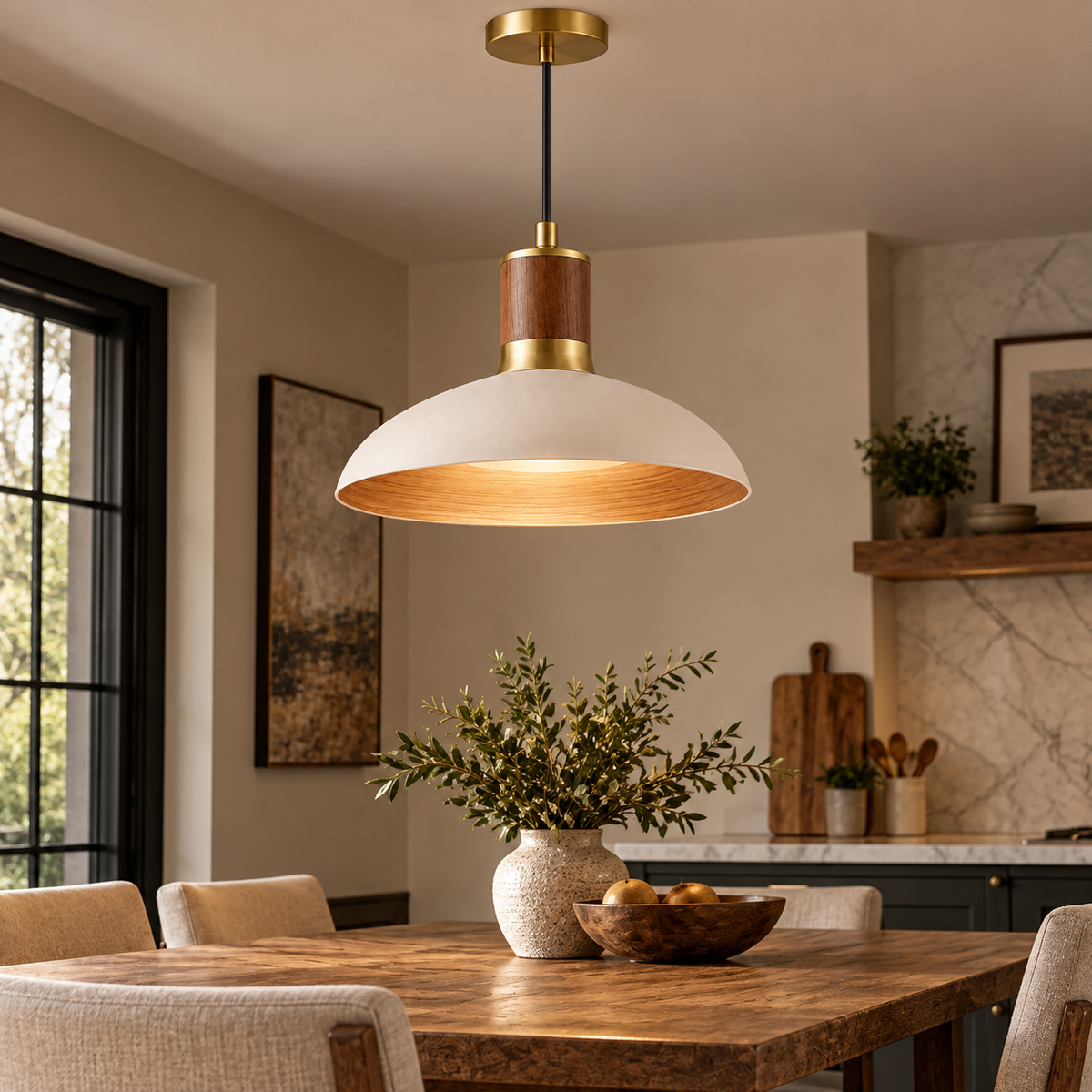 Cream & Brass Dome Pendant Light