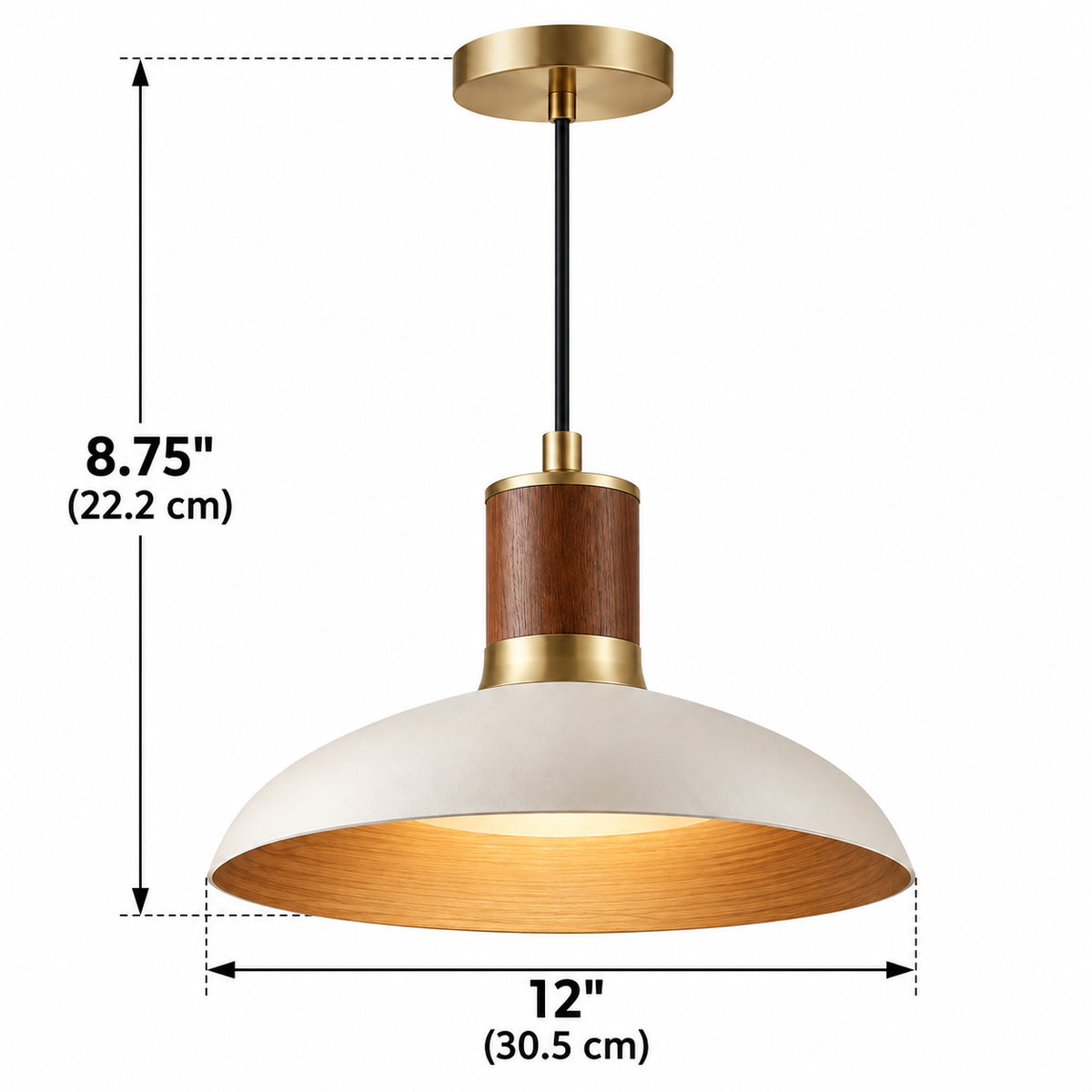 Cream & Brass Dome Pendant Light