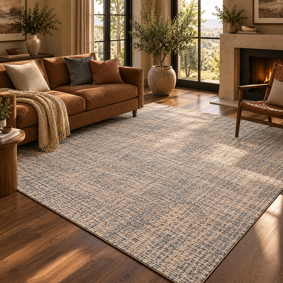 Blue Charcoal Abstract Wool Rug
