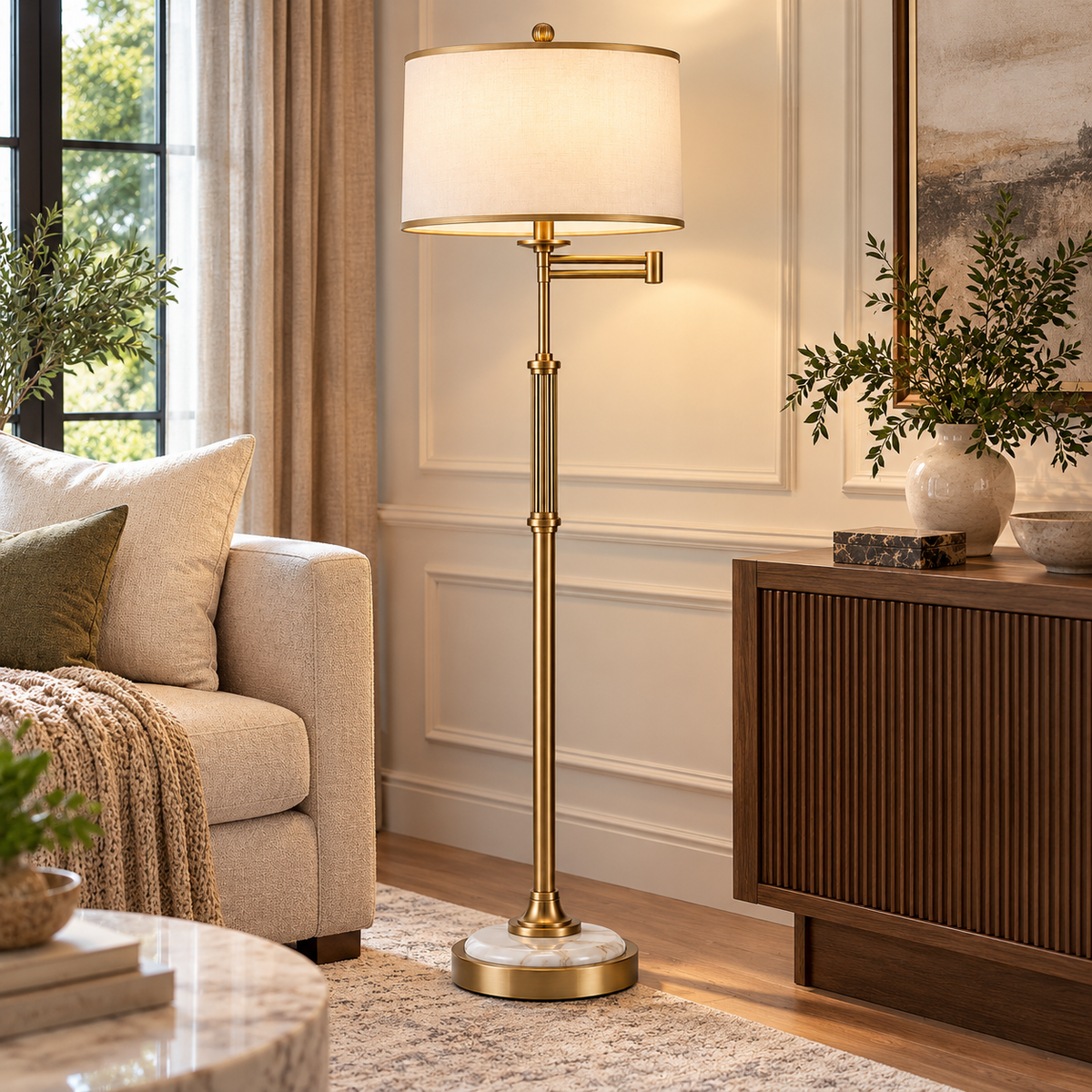 Modern Ceramic Floor Lamp with Remote, Black
