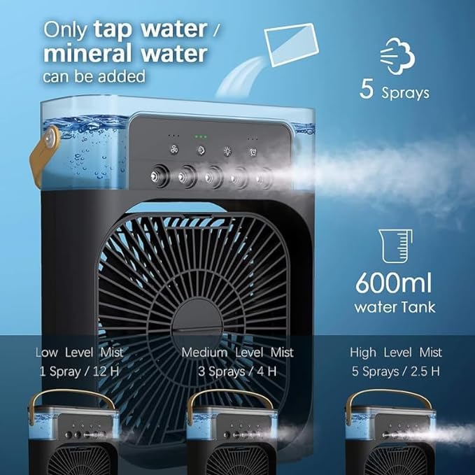 Portable Mini Air Cooler – 3-in-1 Personal Evaporative Air Conditioner, Cooling Fan with 7-Color LED Light