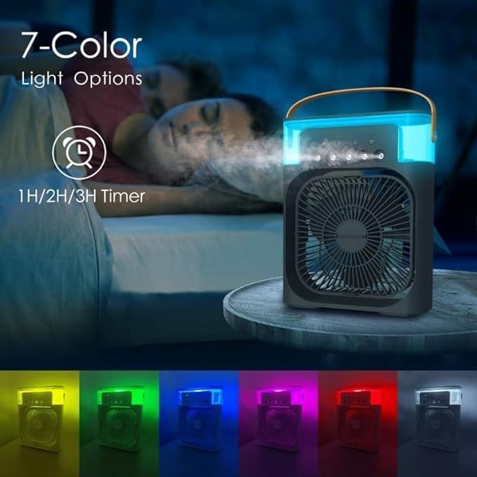 Portable Mini Air Cooler – 3-in-1 Personal Evaporative Air Conditioner, Cooling Fan with 7-Color LED Light