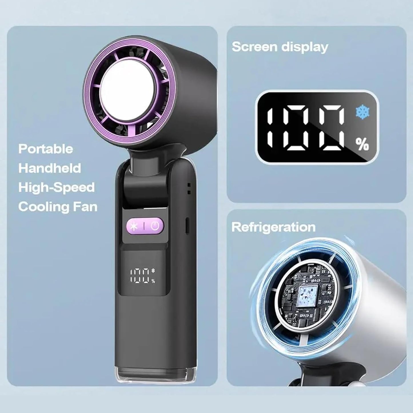 Turbo Handheld Fan – Portable Rechargeable Mini Fan with 100 Wind Speeds & Digital Display