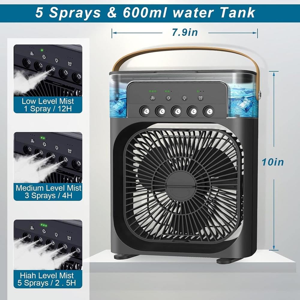 Portable Mini Air Cooler – 3-in-1 Personal Evaporative Air Conditioner, Cooling Fan with 7-Color LED Light