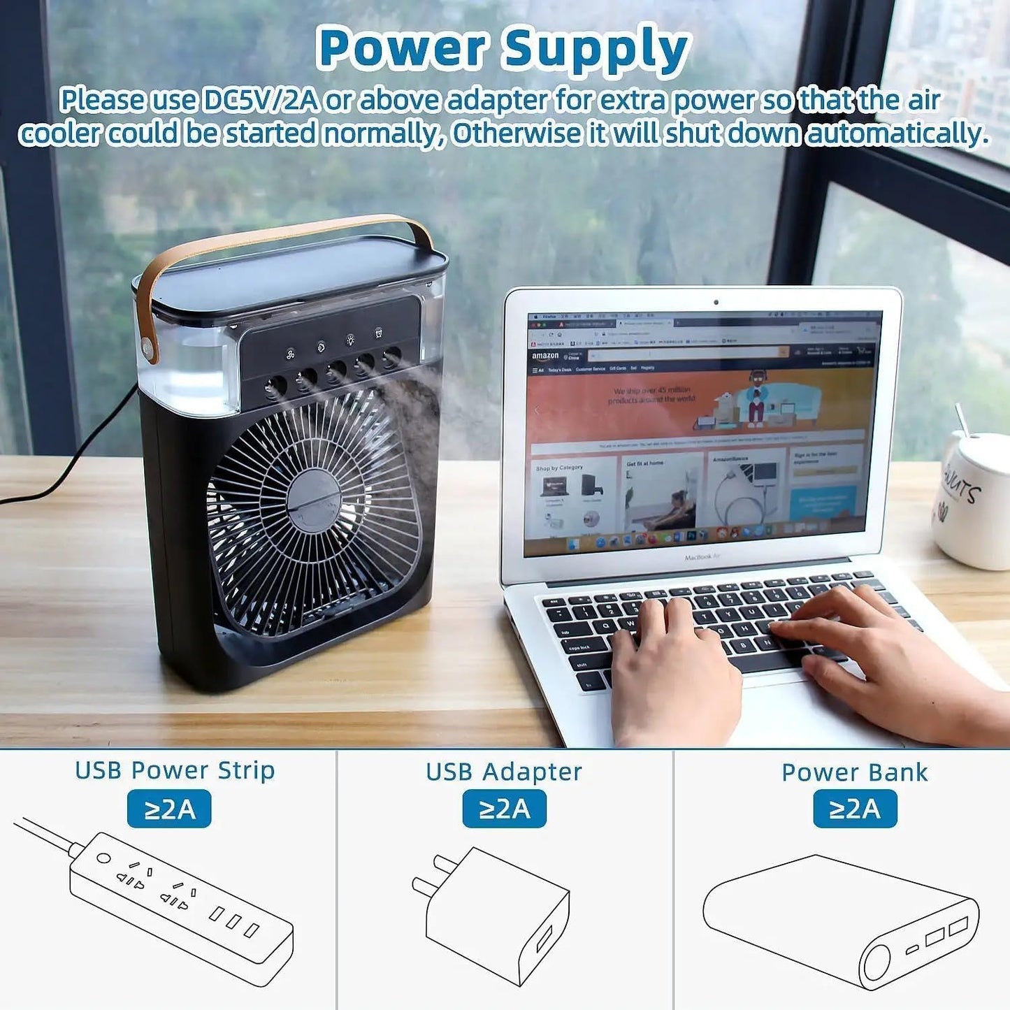 Portable Mini Air Cooler – 3-in-1 Personal Evaporative Air Conditioner, Cooling Fan with 7-Color LED Light
