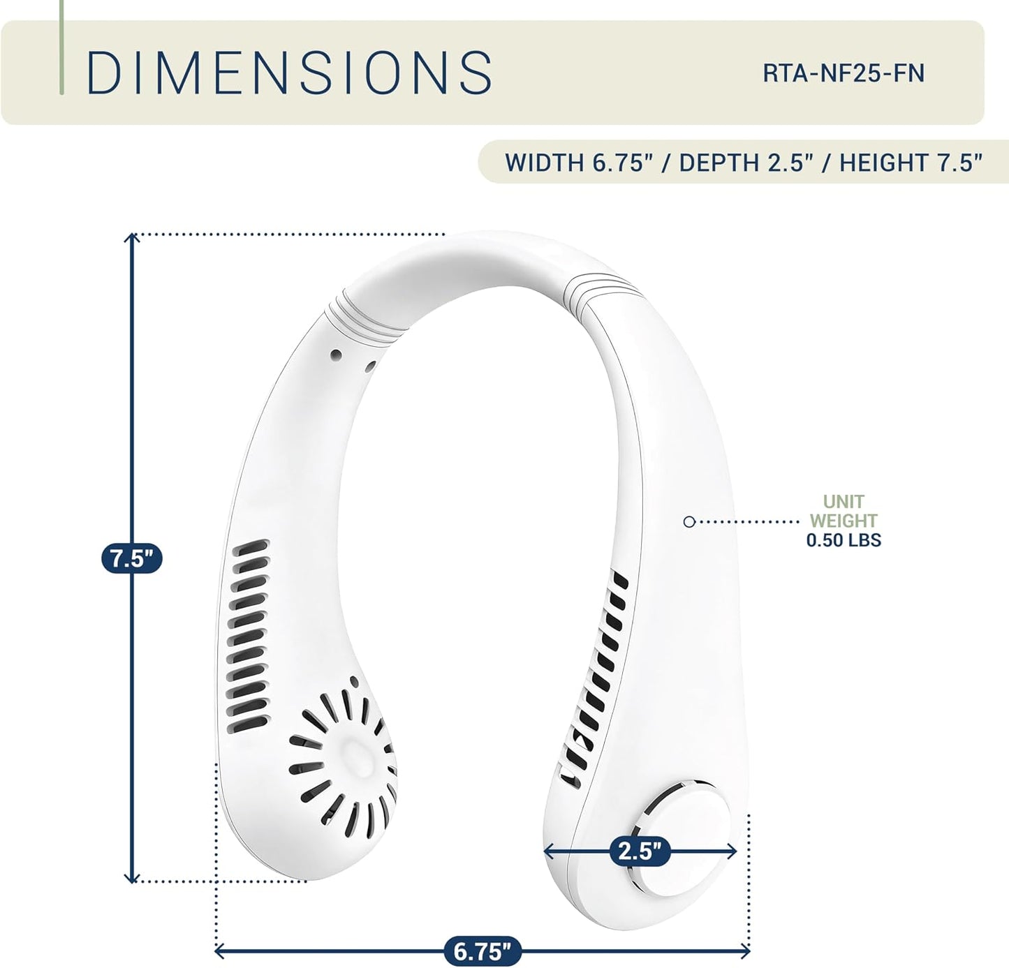 Portable Bladeless Neck Fan – Rechargeable Hands-Free Wearable Cooling Fan with 3 Speed Settings