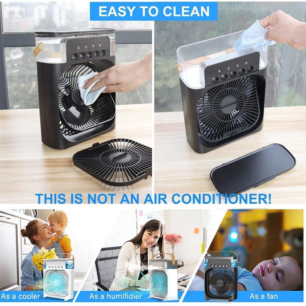 Portable Mini Air Cooler – 3-in-1 Personal Evaporative Air Conditioner, Cooling Fan with 7-Color LED Light