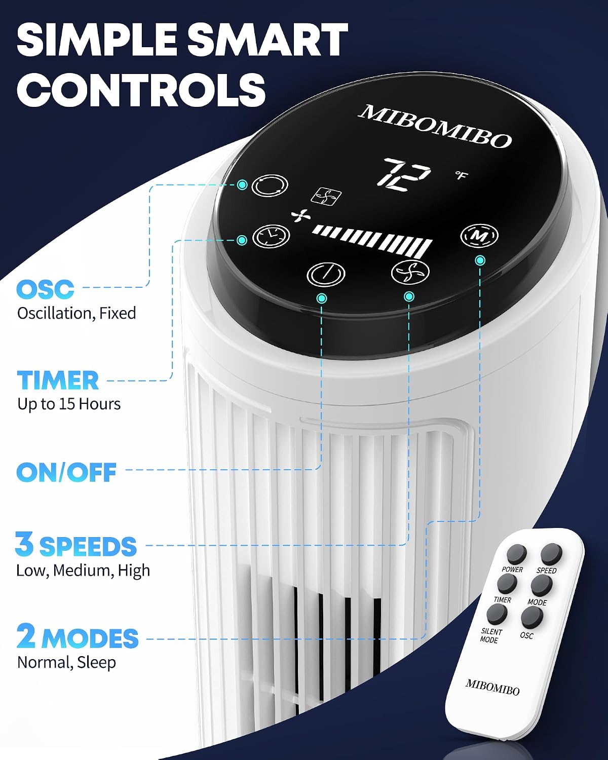 Smart Tower Fan – 36" Oscillating Bladeless Cooling Fan with Remote Control, LED Display & 12-Hour Timer