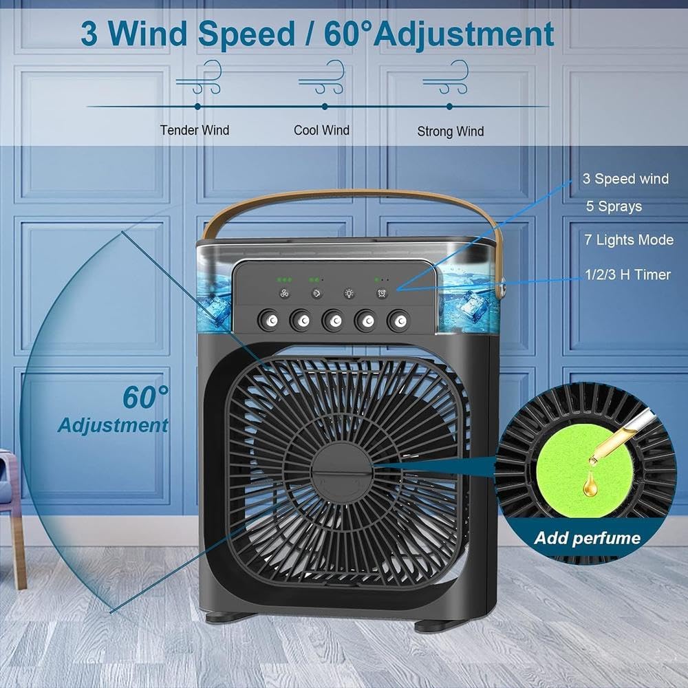 Portable Mini Air Cooler – 3-in-1 Personal Evaporative Air Conditioner, Cooling Fan with 7-Color LED Light