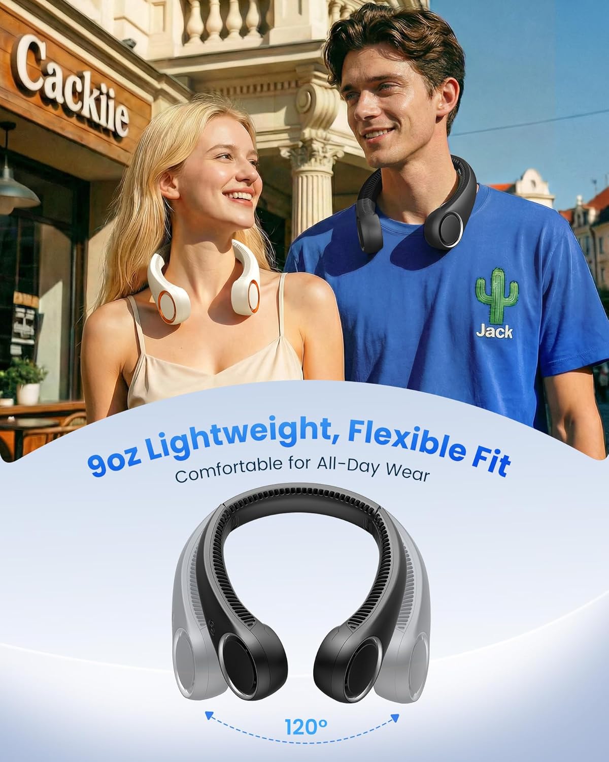 Bladeless Neck Fan Rechargeable Wearable Cooling Fan with 360° Airflow & 3 Speed Settings