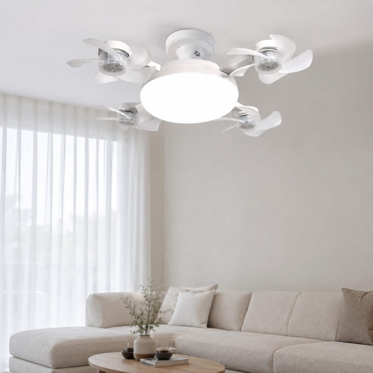 Modern E27 4-Blade Ceiling Fan Light with Remote – 60W LED Dimmable Fan Light Bulb