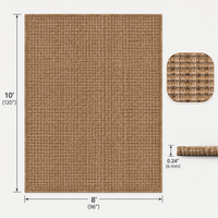 An 8 by 10 foot woven outdoor rug shown with dimension callouts and detail insets on a light gray background.