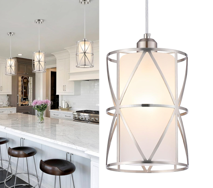 Brushed Nickel Pendant Light with Frosted Glass Shade