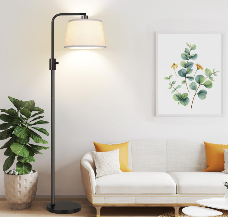 Black Dimmable Arc Floor Lamp with Linen Shade