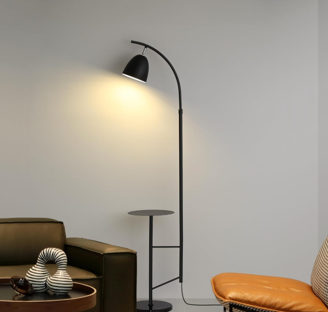 Black Modern Floor Lamp with Attached Table