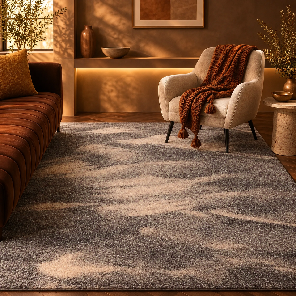 Grey Ivory Retro Area Rug
