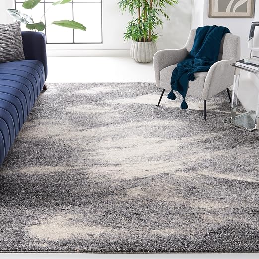 Grey Ivory Retro Area Rug