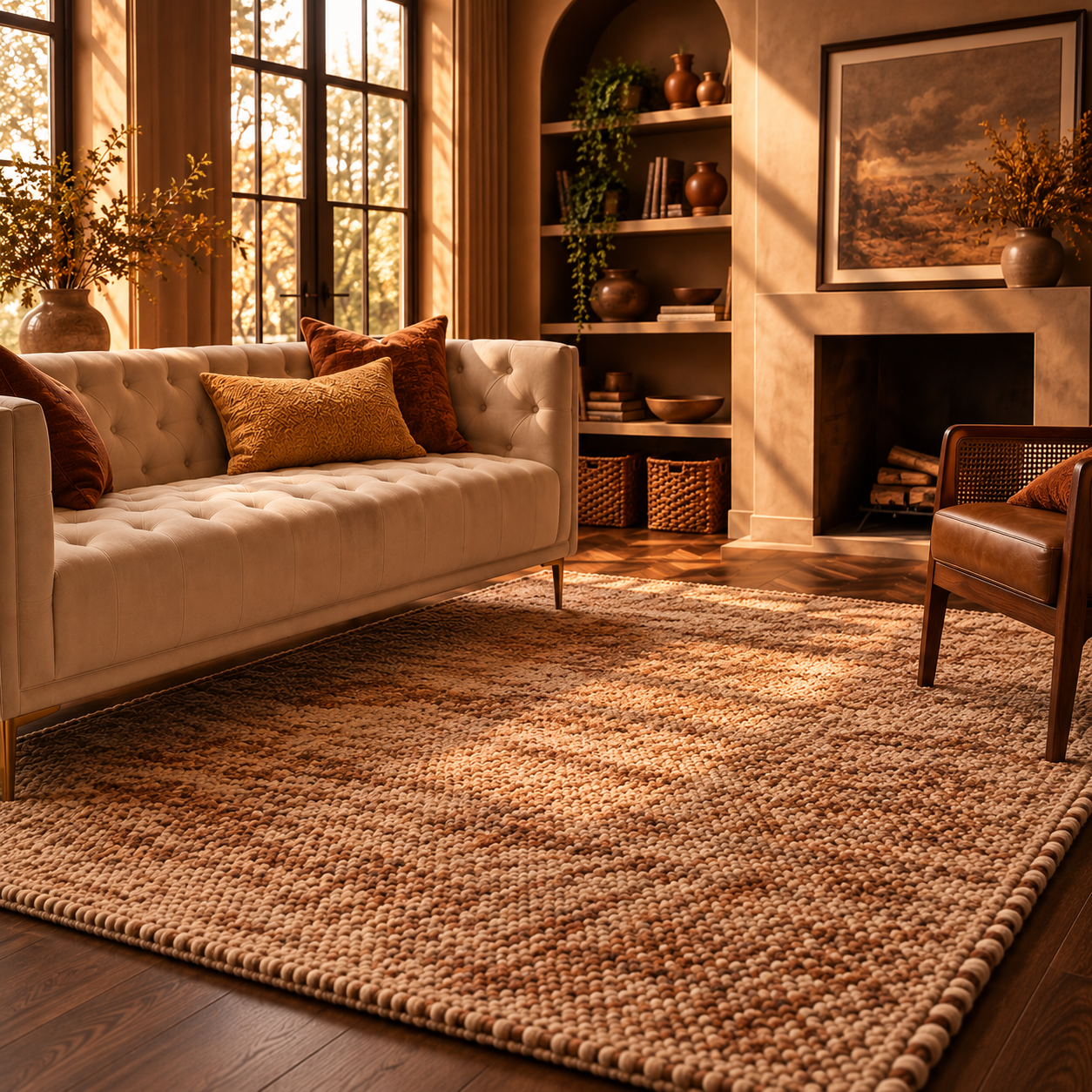 Ivory Wool Knotted Rug