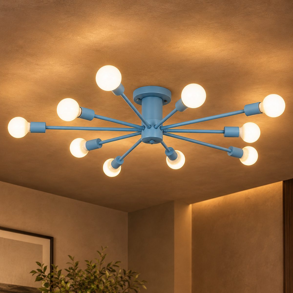 Blue 10-Light Sputnik Ceiling Light