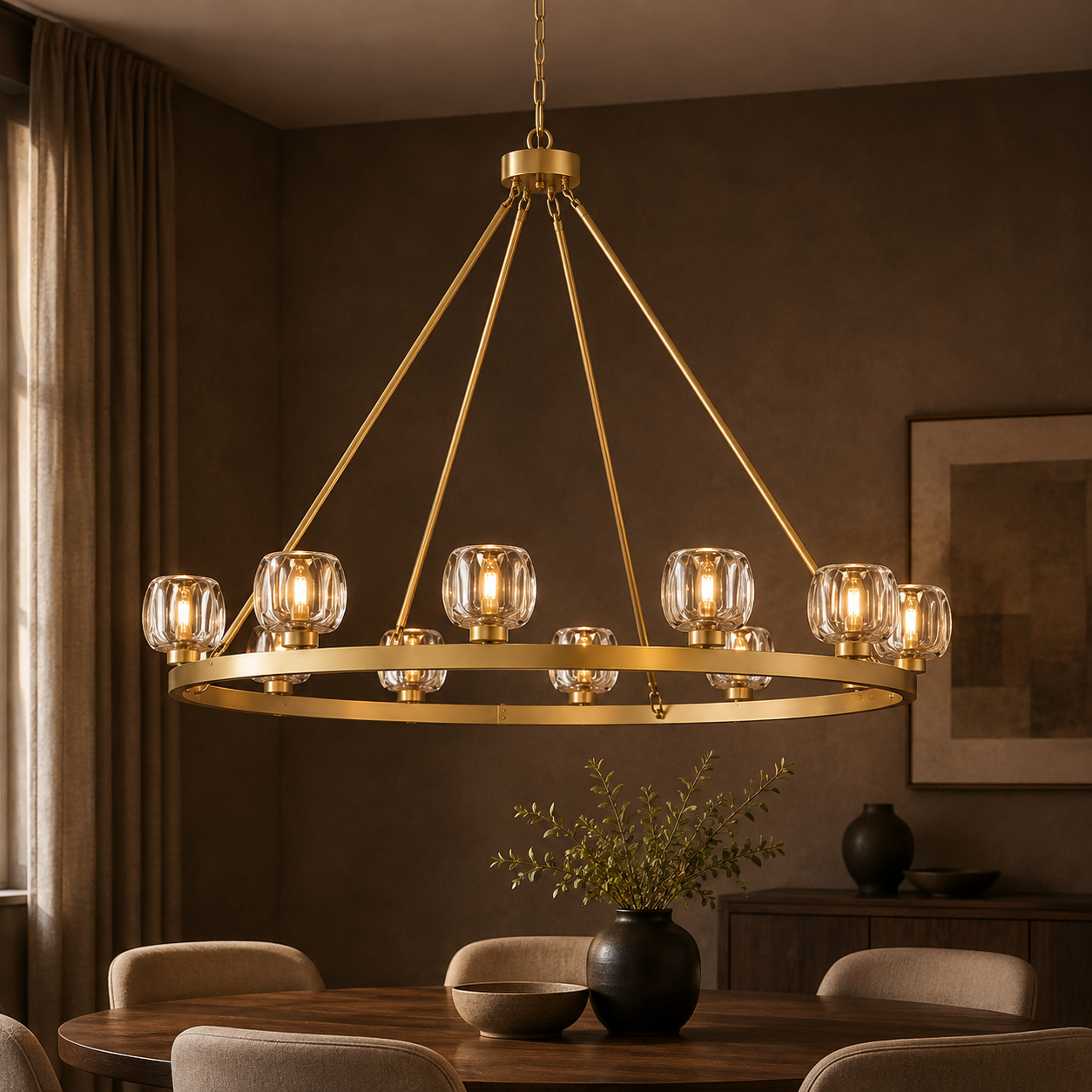 Gold 12-Light Wagon Wheel Chandelier