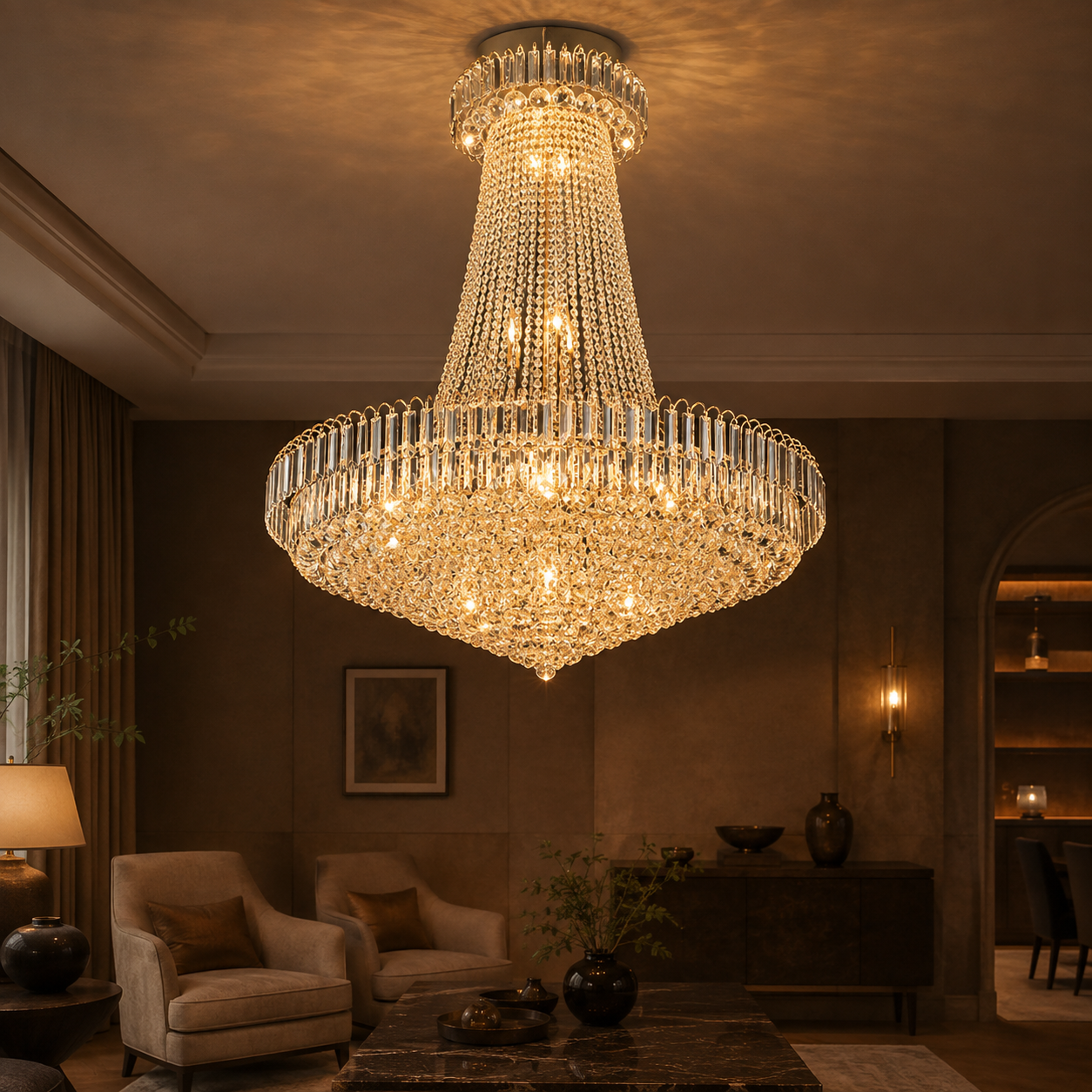 Gold Crystal Empire Chandelier