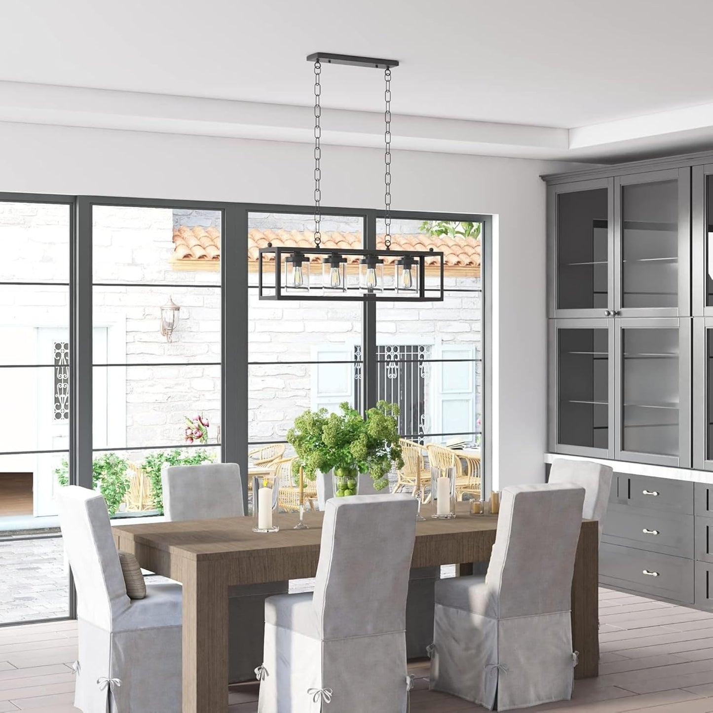 Matte Black 4-Light Linear Chandelier