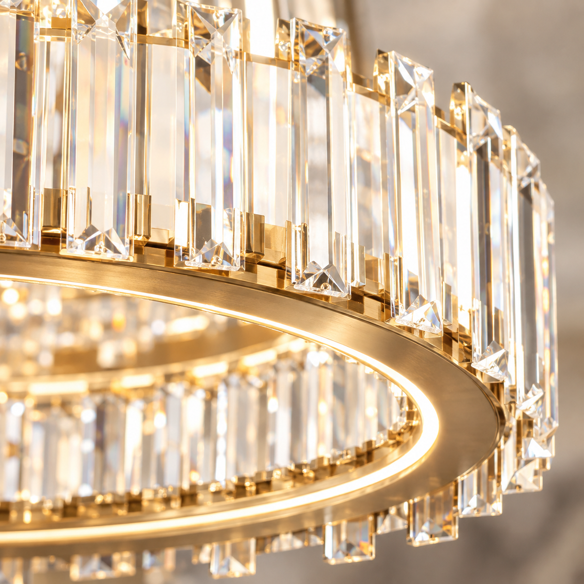 Gold Alabaster 2-Tier Round Chandelier