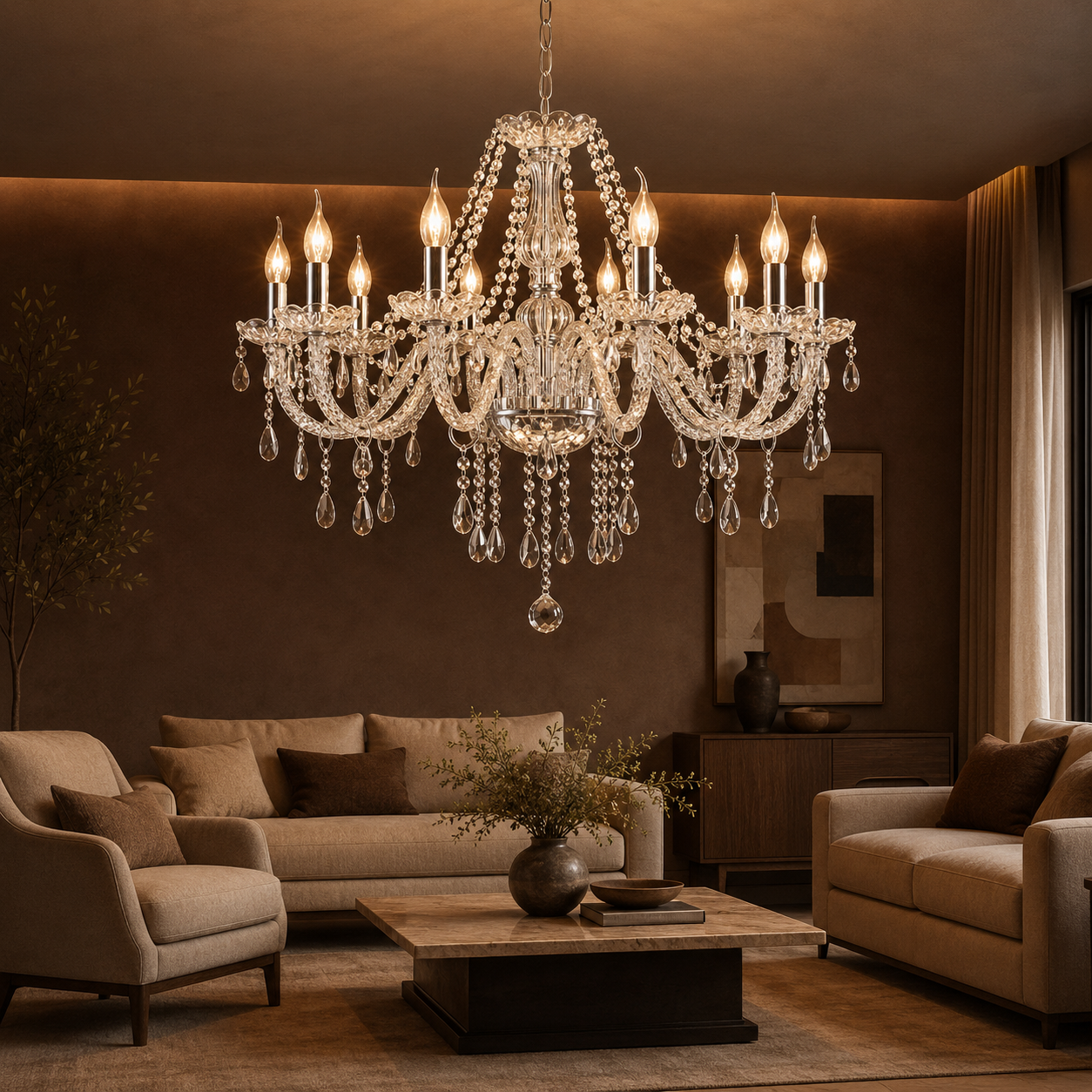 Modern 10-Light K9 Crystal Chandelier
